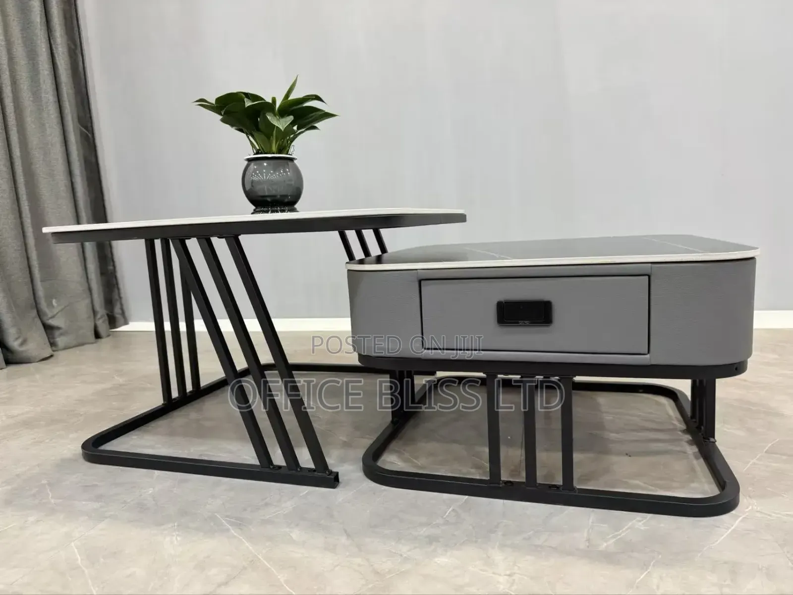2 in 1 Modern Center Table With Slate Top ( BLACK TOP GRAY )
