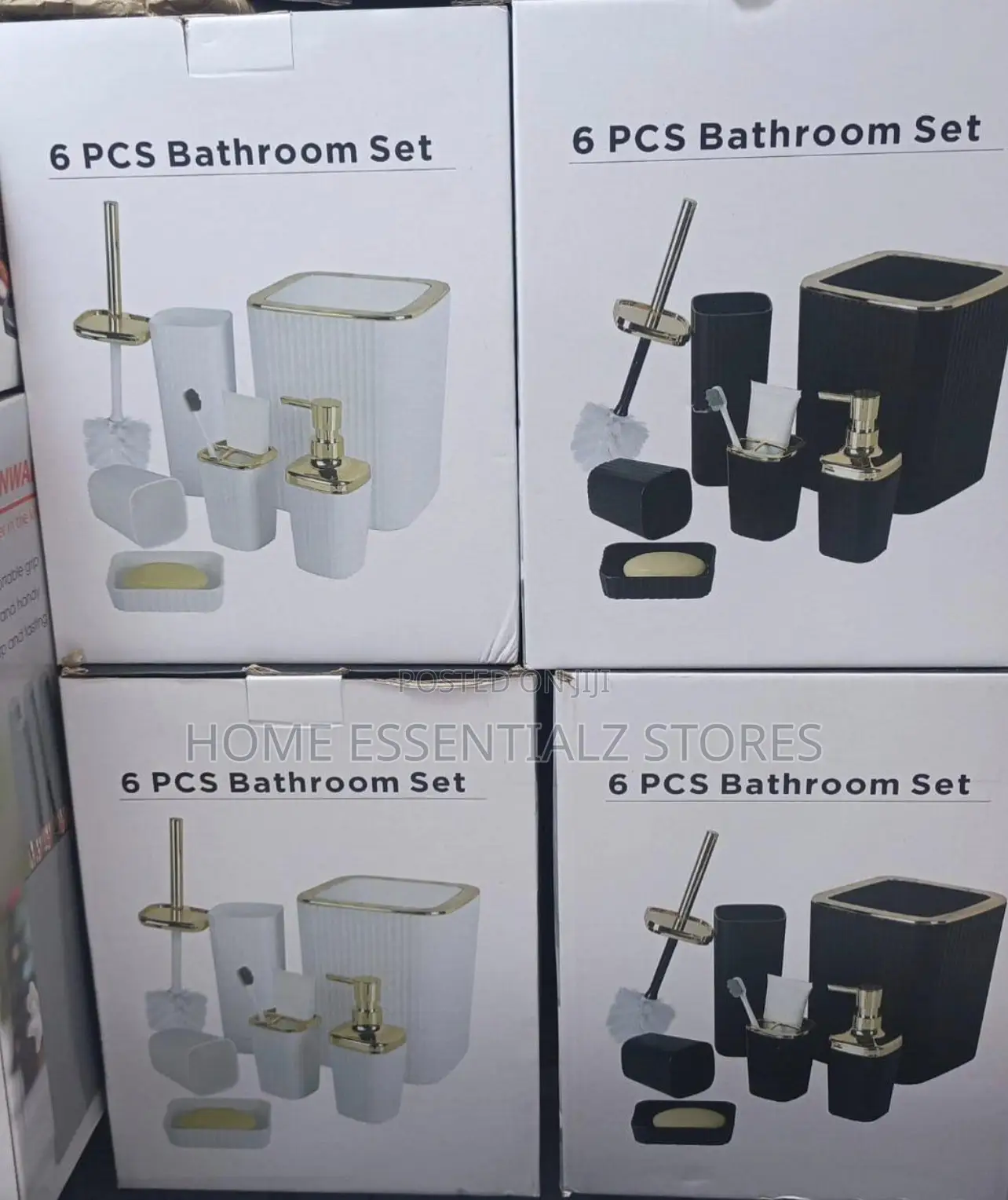 Luxury Bathroom Accessory Set With Gold Trim- Soap Dispenser Trash Can