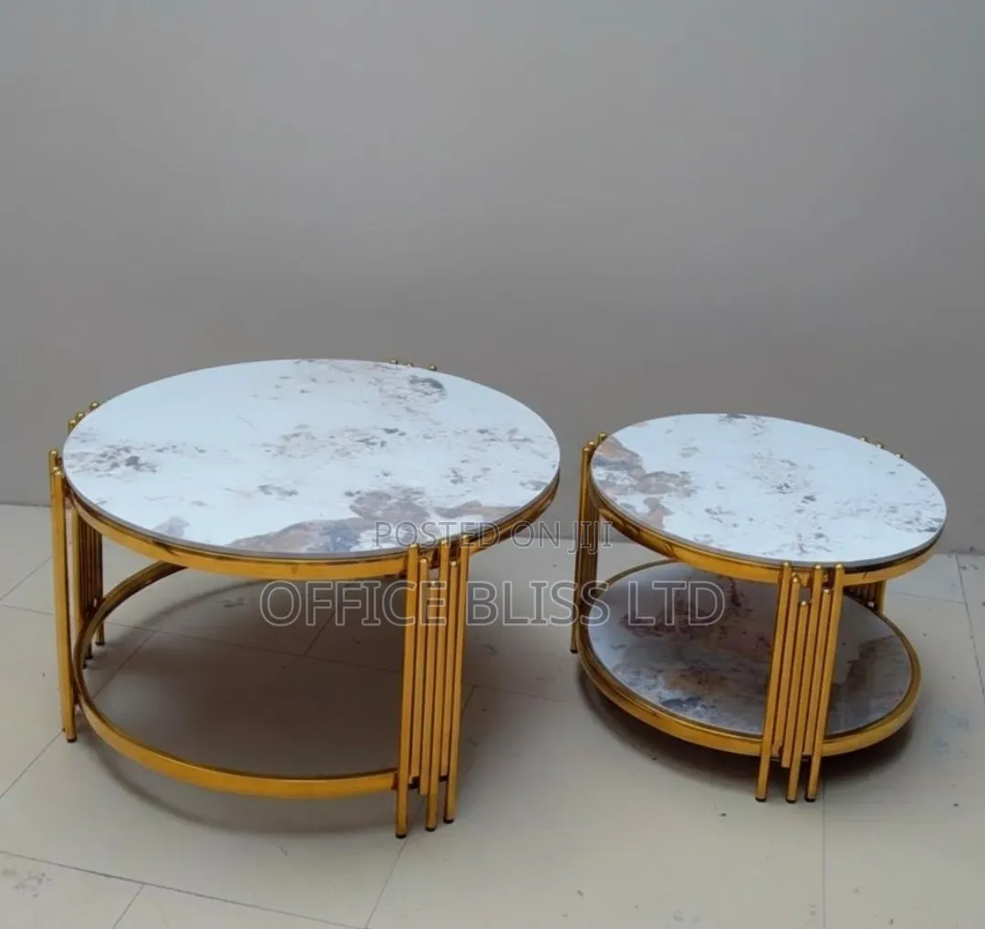 80cm X 60cm Extendable Design Marble Center Table With ( GOLD FRAME)