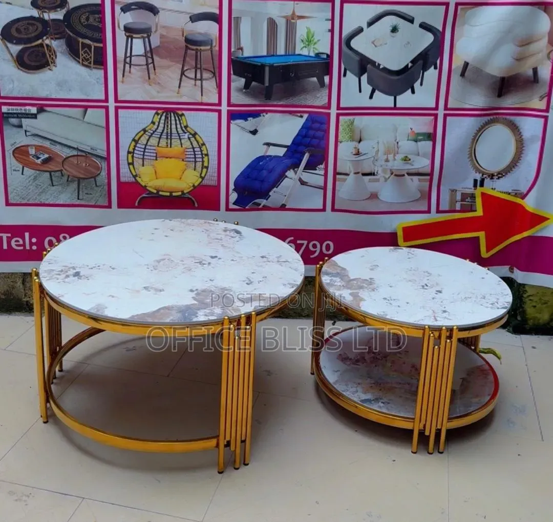 80cm X 60cm Extendable Design Marble Center Table With ( GOLD FRAME)