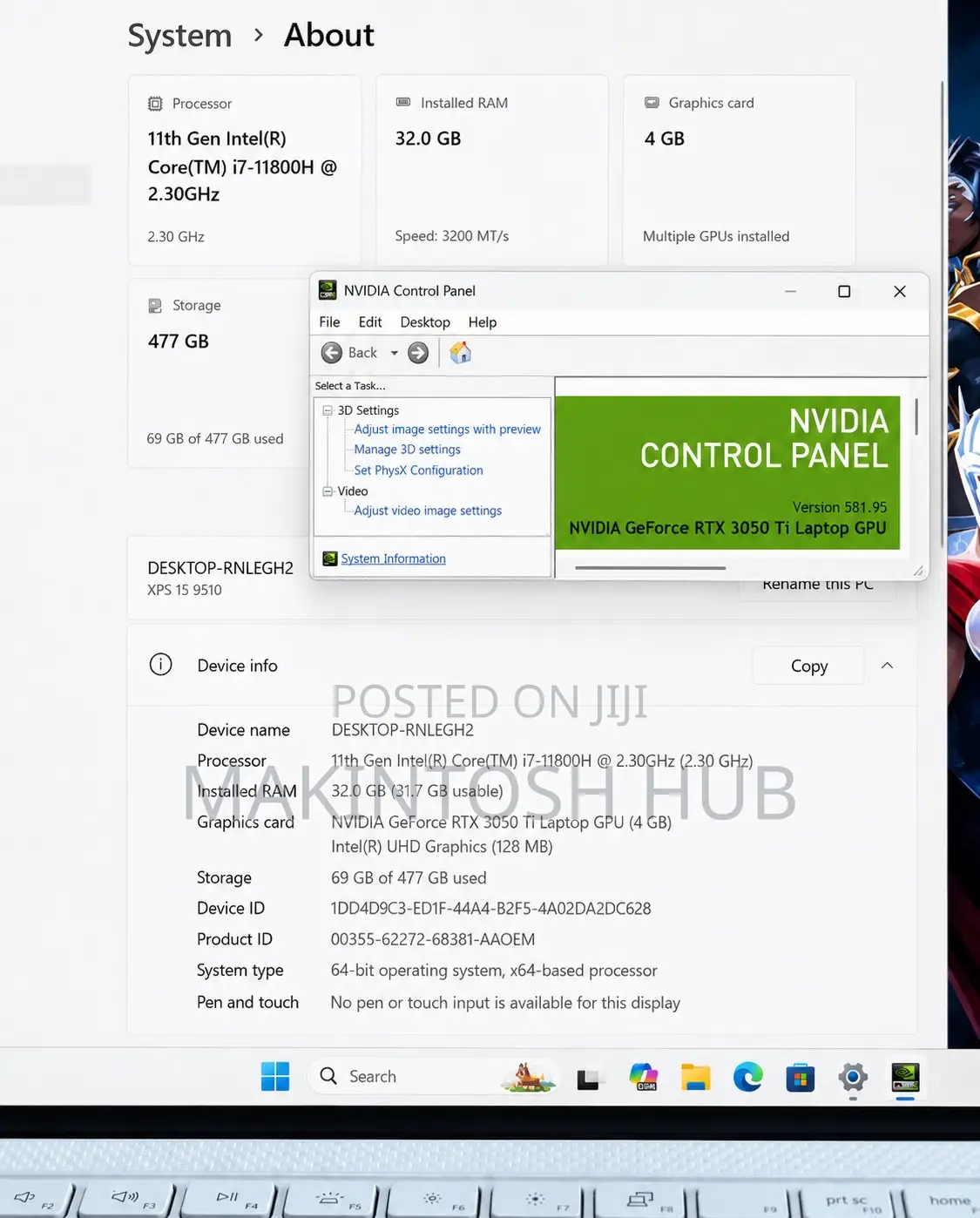 Laptop Dell XPS 15 9510 32GB Intel Core i7 SSD 512GB