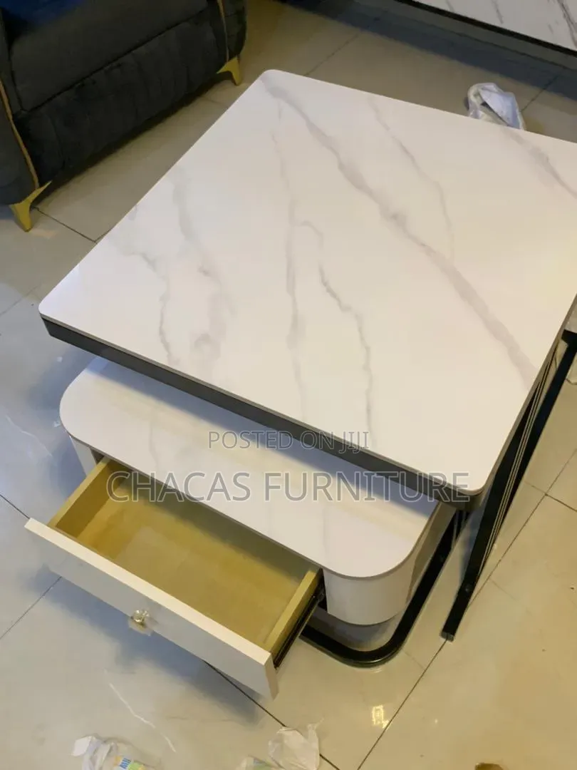 Luxury Modern Nested Coffee Table With Glass Top Drawer Storage