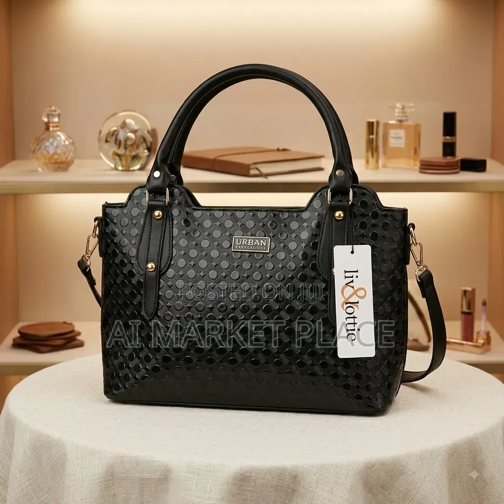 Black Geometric Embossed HandBag