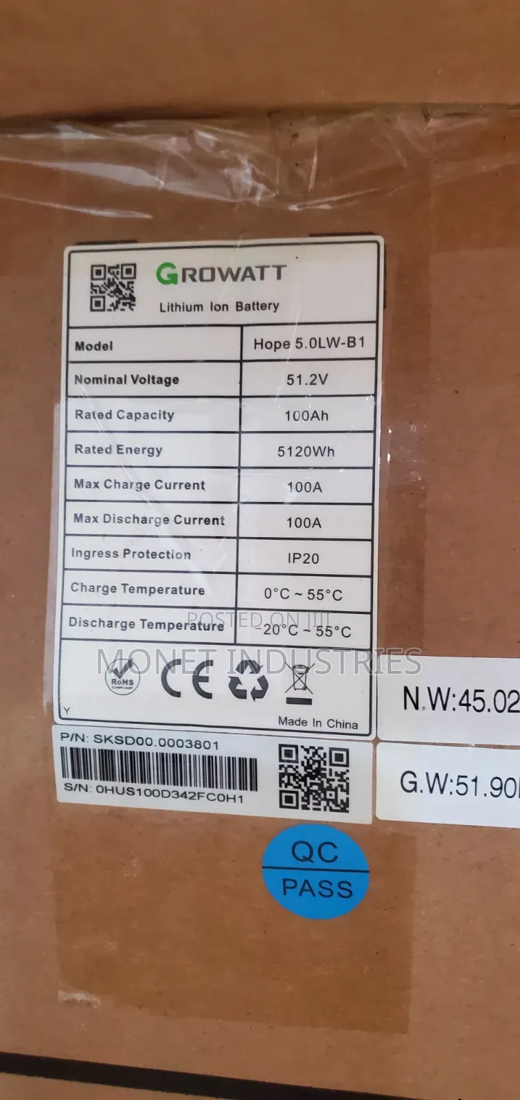 5kwh 48v Growatt Lithium Battery