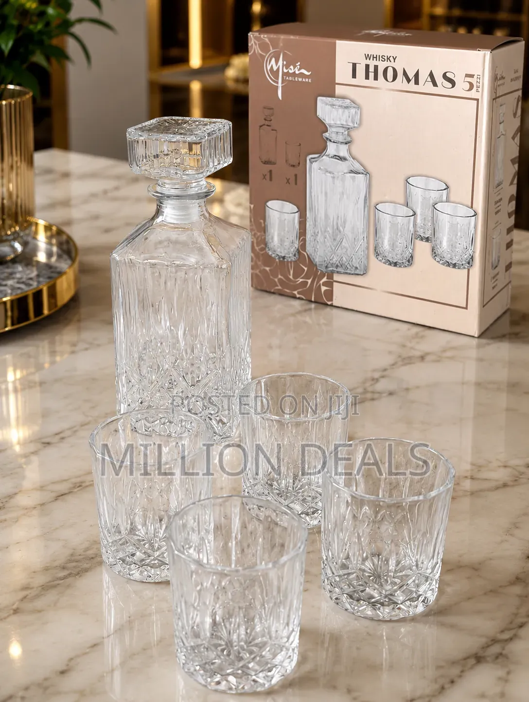 Bar Craft Whiskey and Glass Set, 5-Piece With 4x Cups