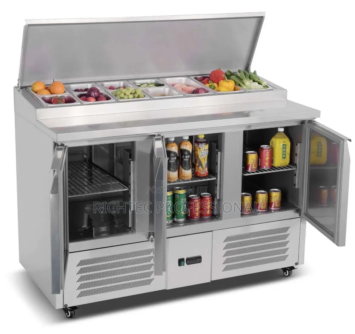 3-Door Pizza Prep Top Refrigerator / Counter Salad Bar Chiller