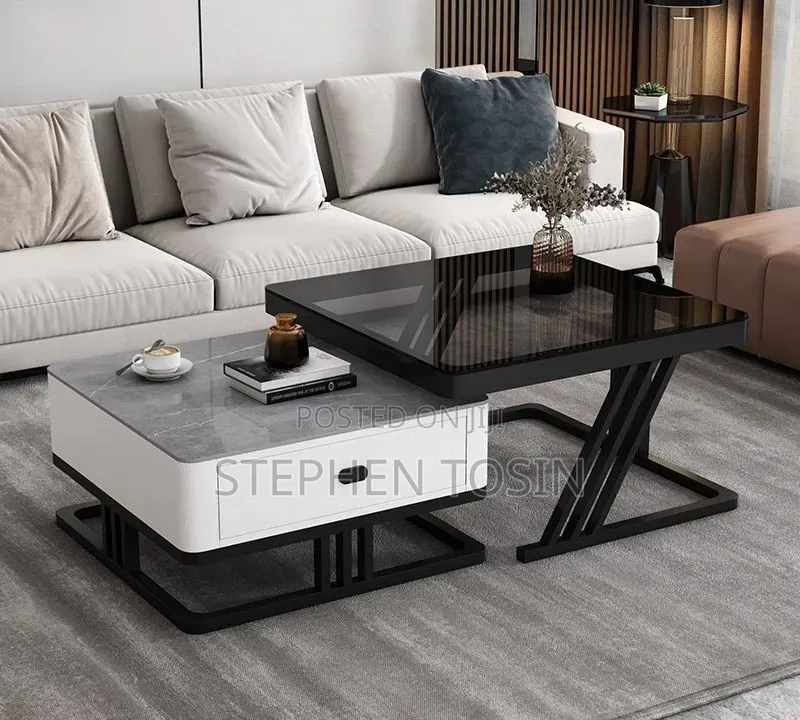 2in1 Marble Tempered Glass Center Table With Drawer