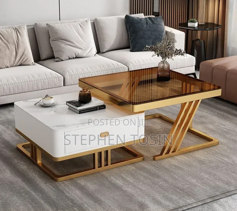 2in1 Marble Tempered Glass Center Table With Drawer