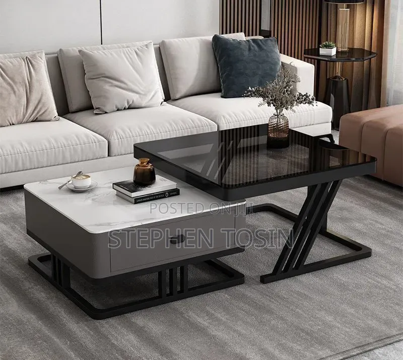 2in1 Marble Tempered Glass Center Table With Drawer