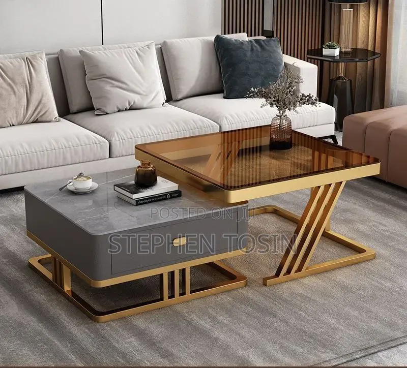 2in1 Marble Tempered Glass Center Table With Drawer