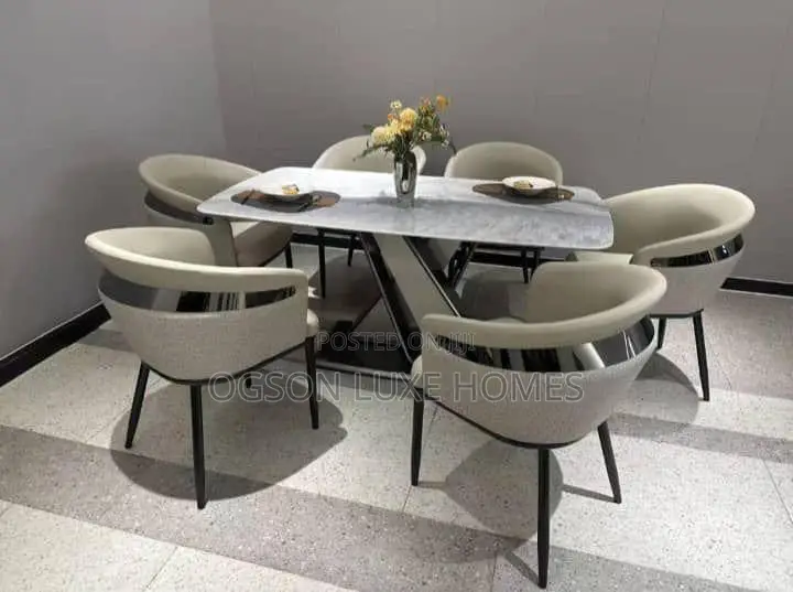 Morden Quality Dining Set by 6 Chairs (Marble Top)
