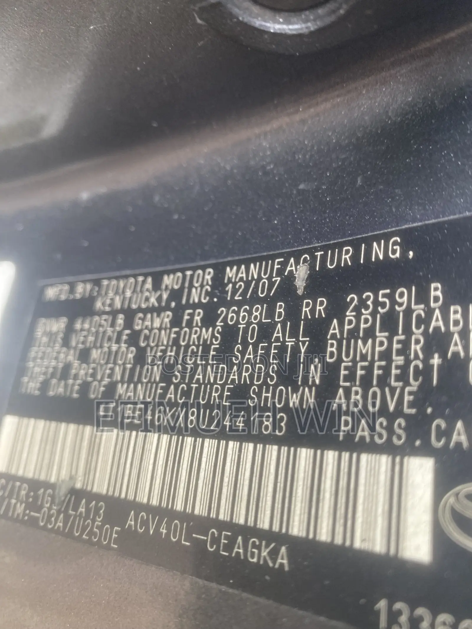 Toyota Camry 2.4 XLE 2008 Gray