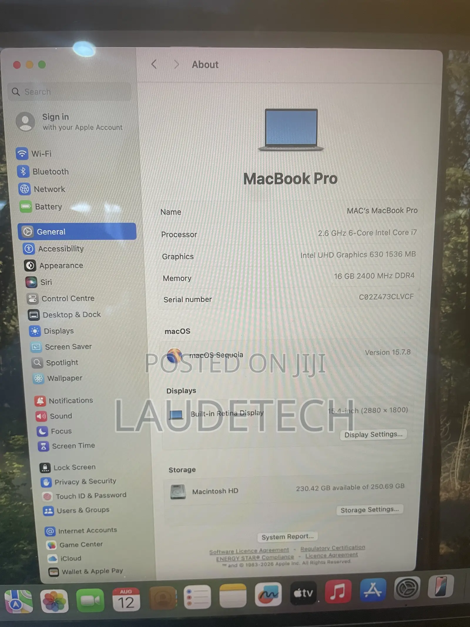 Laptop Apple MacBook Pro 2019 16GB Intel Core i7 SSD 256GB