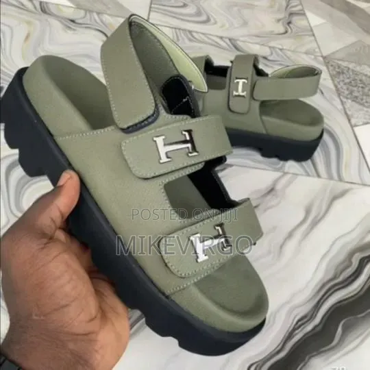 Men's Handmade and Classic Army Green Leather Sandals