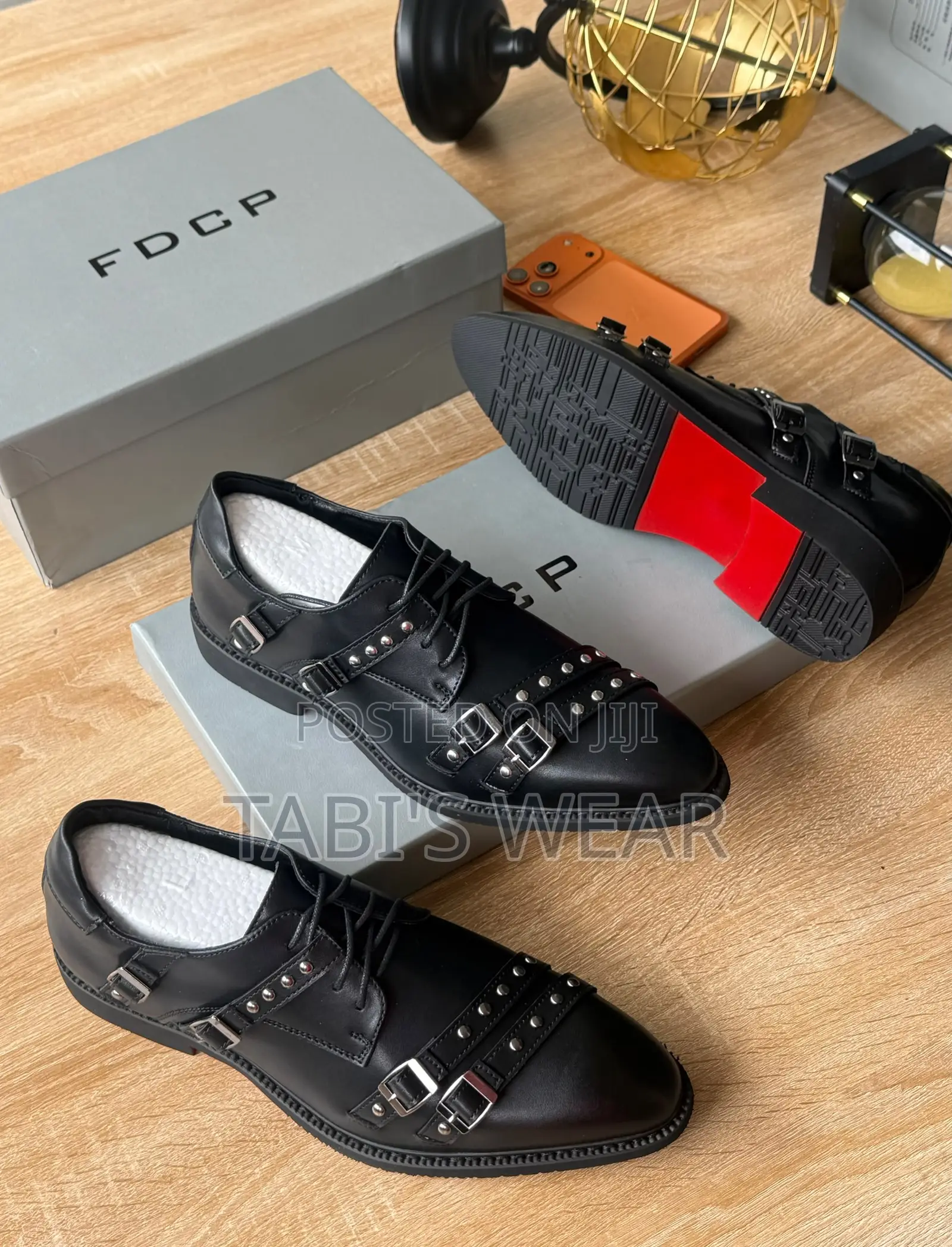 Black Leather Punk-Style Dress Shoe