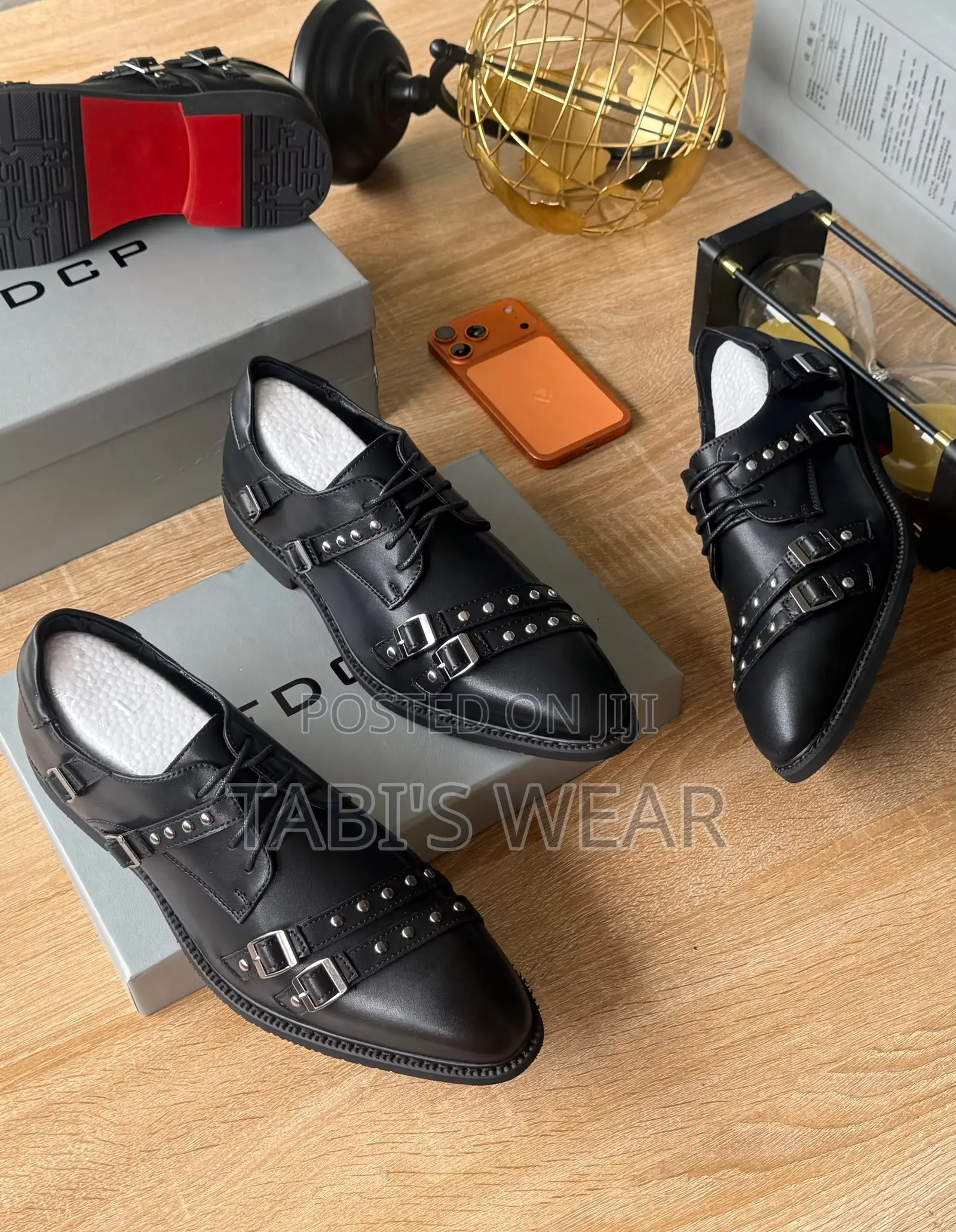 Black Leather Punk-Style Dress Shoe