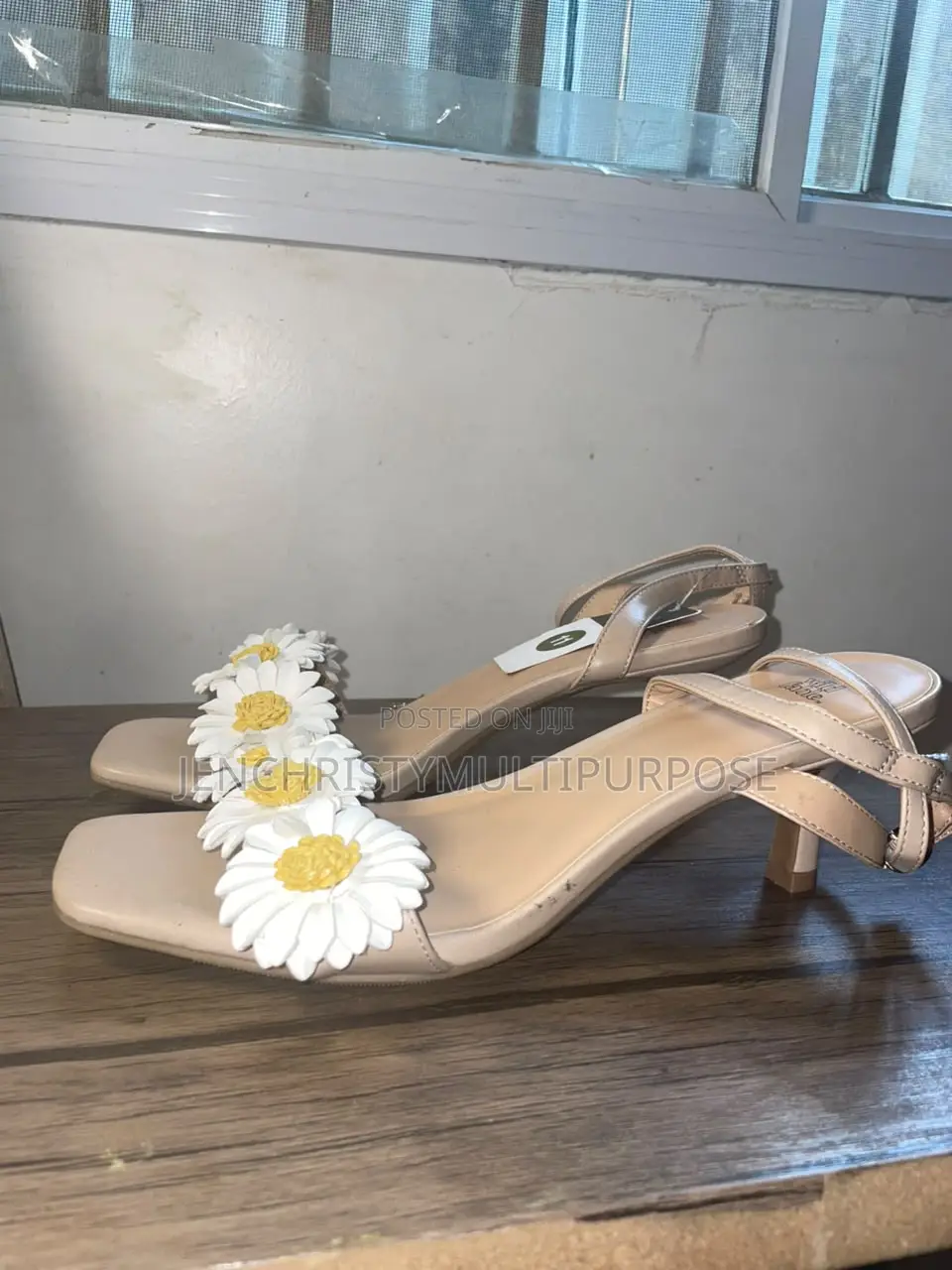 Women's Beige Floral Heeled Sandals
