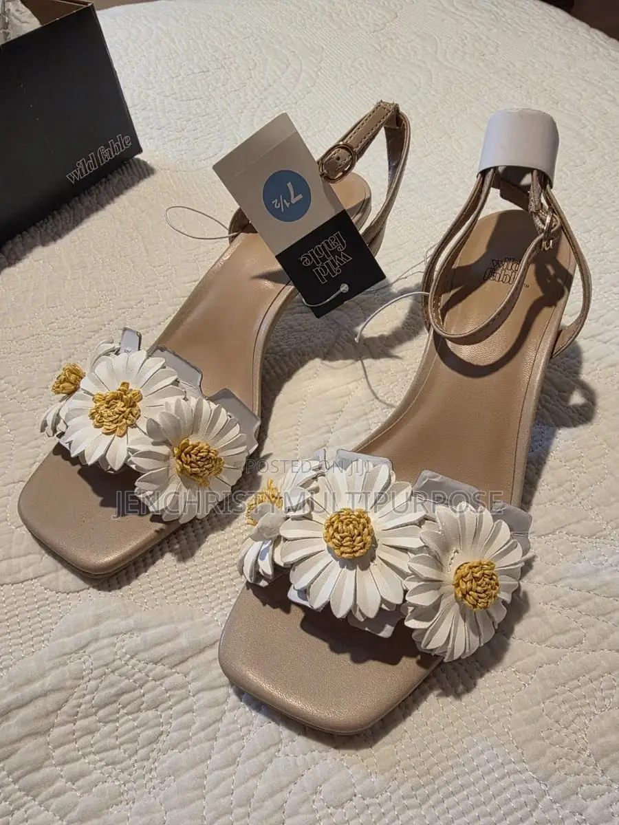 Women's Beige Floral Heeled Sandals