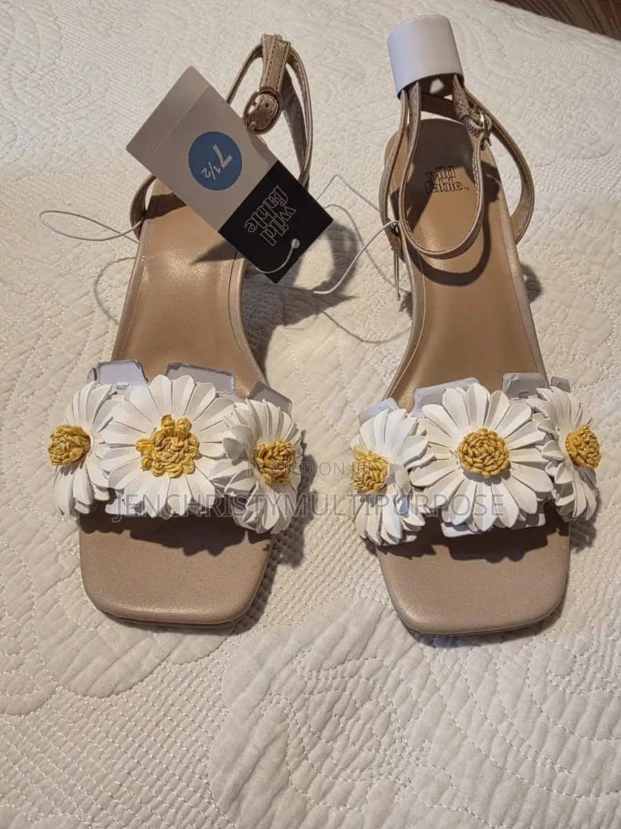 Women's Beige Floral Heeled Sandals