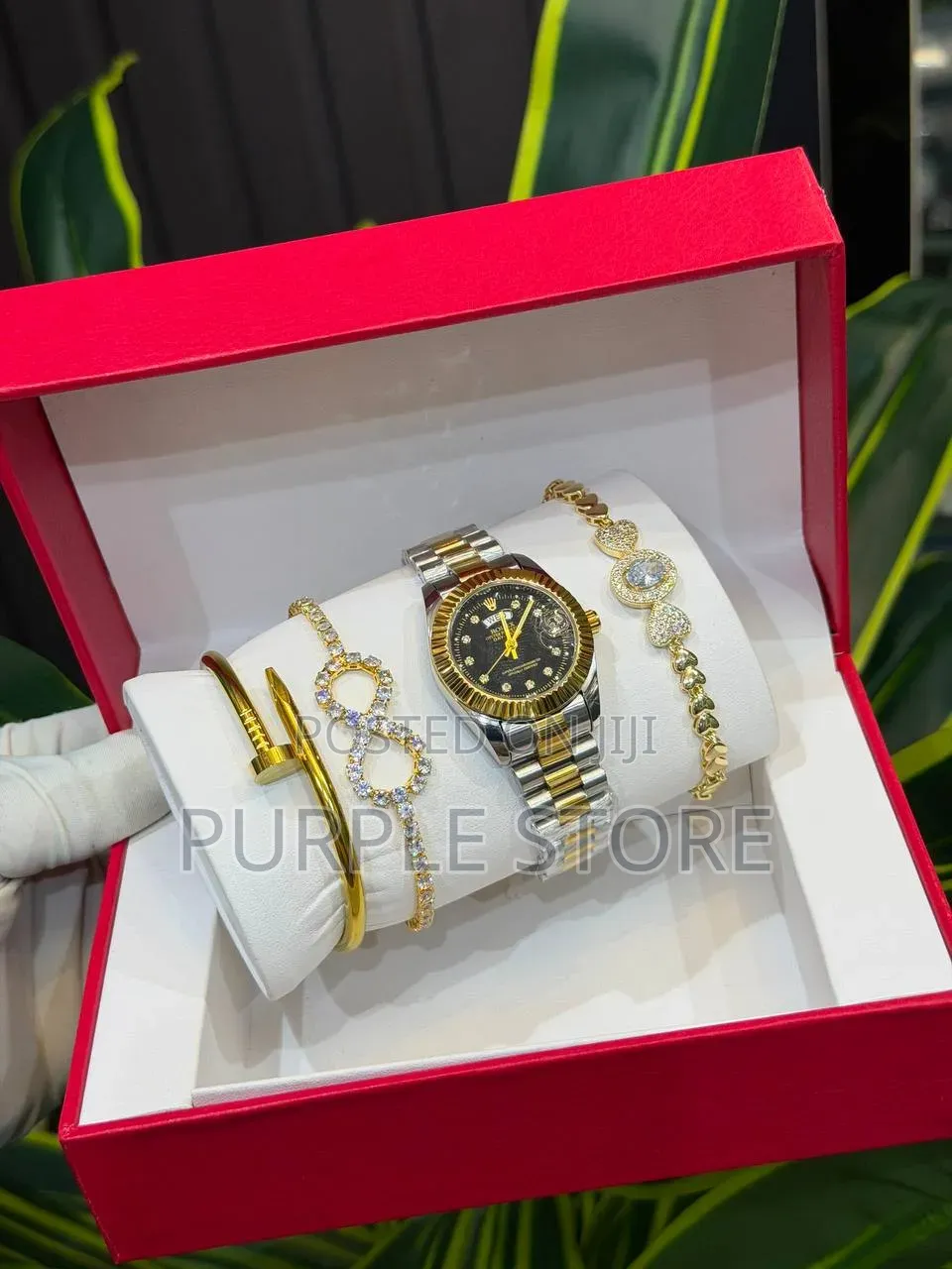 Rolex Women's Watch and 3 Beautifuls Bracelets Set With Box as Seen