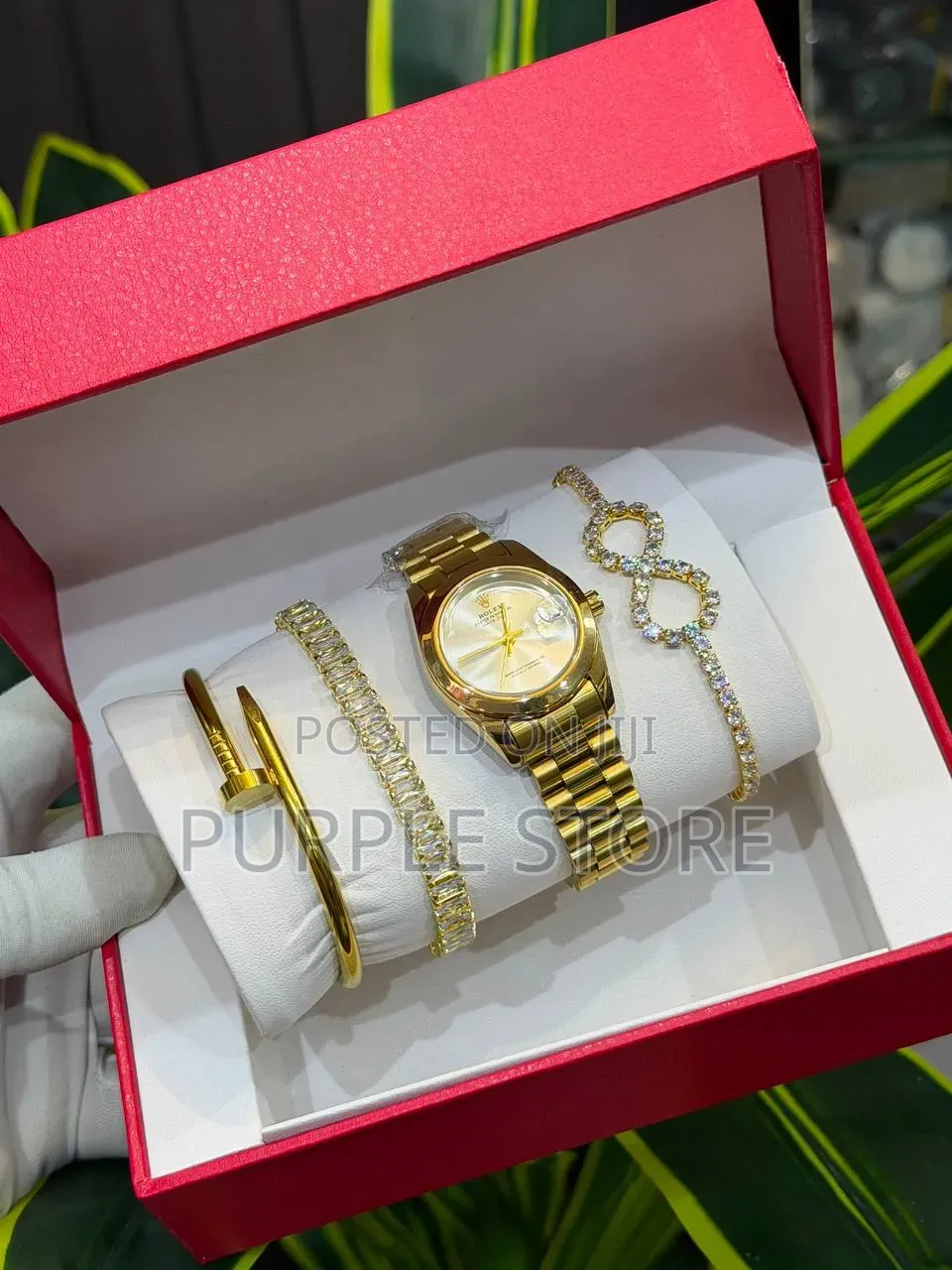 Rolex Women's Watch and 3 Beautifuls Bracelets Set With Box as Seen