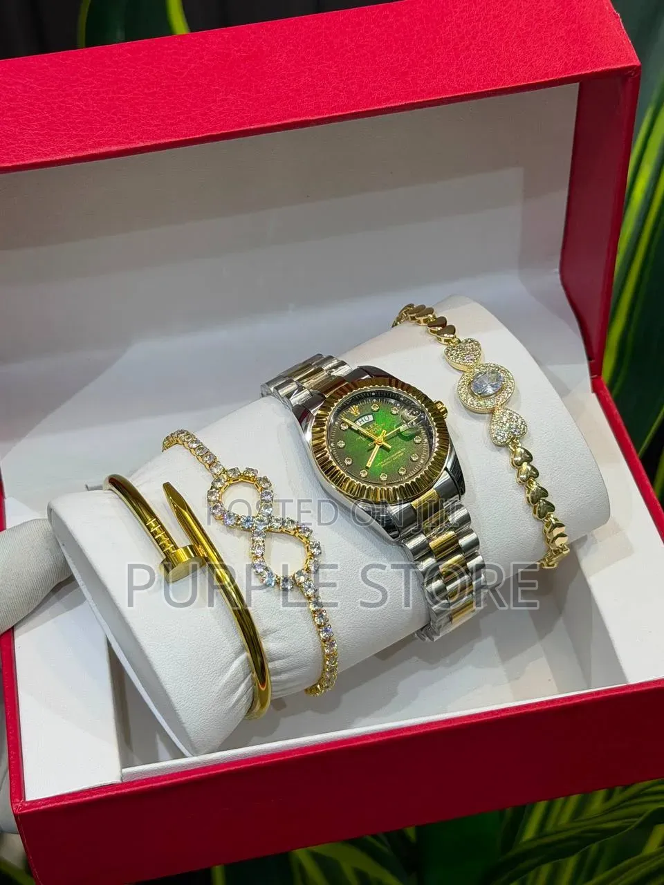 Rolex Women's Watch and 3 Beautifuls Bracelets Set With Box as Seen