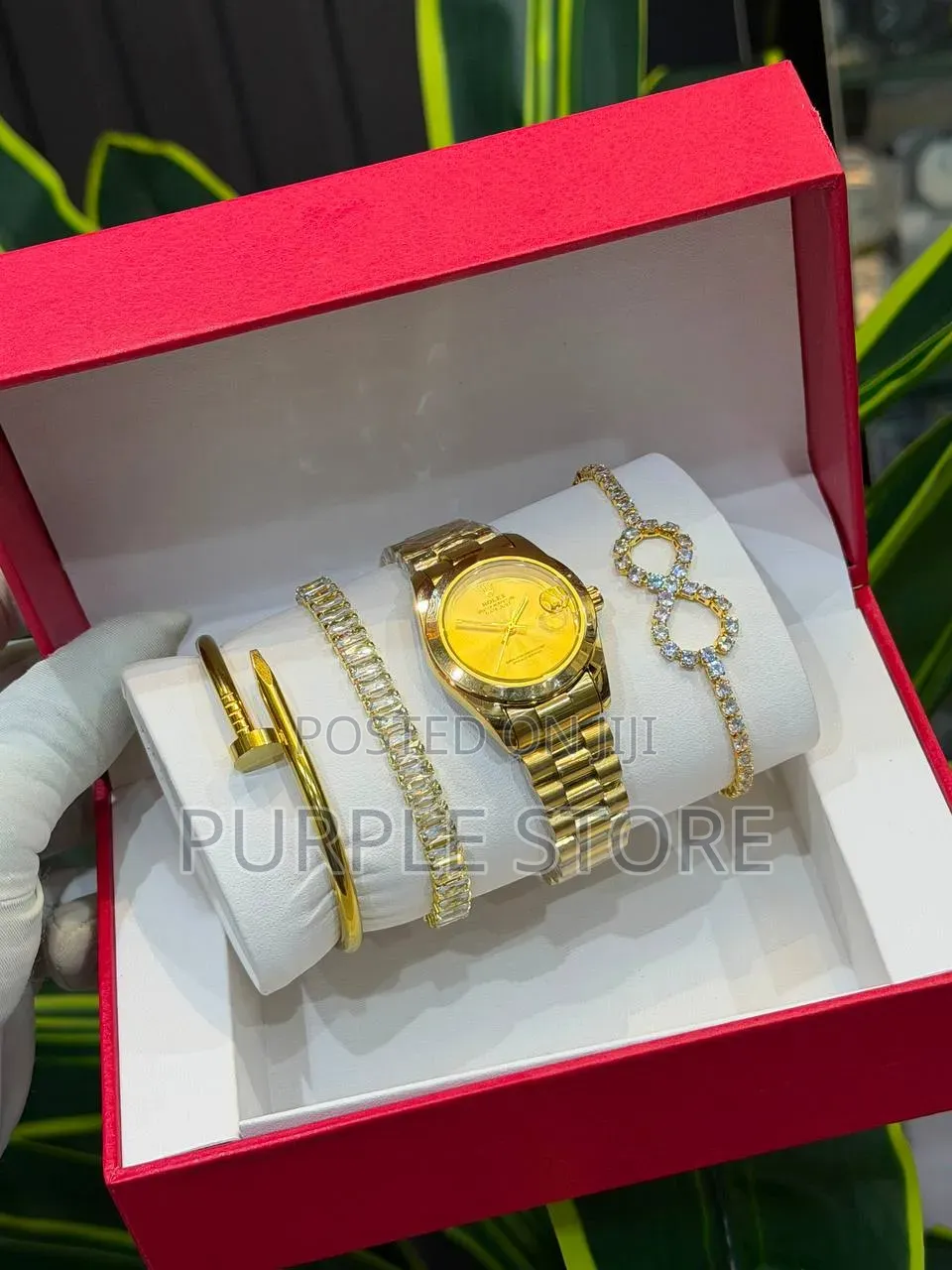 Rolex Women's Watch and 3 Beautifuls Bracelets Set With Box as Seen