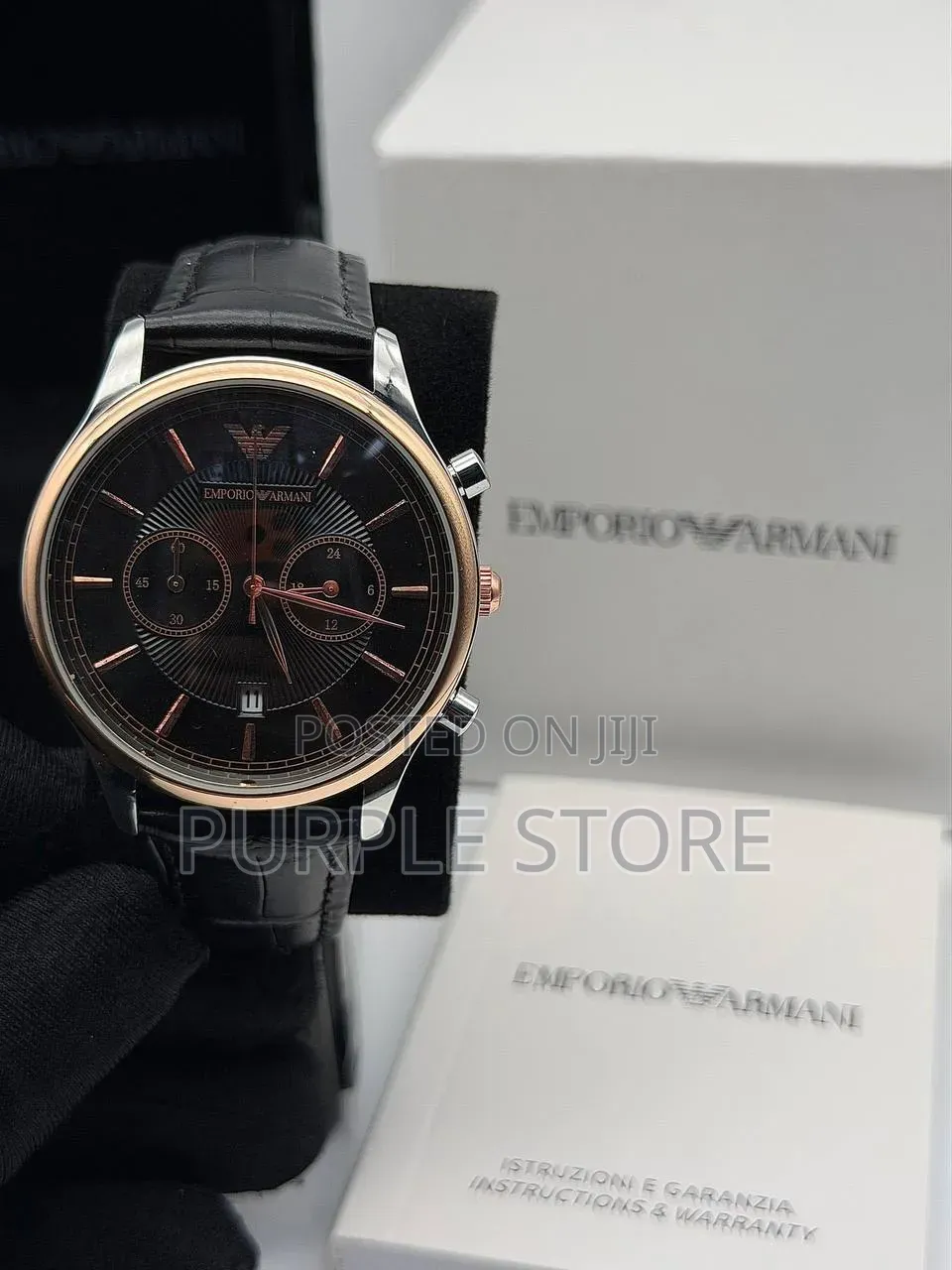 Emporio Armani Men's Chmonograph Watch With Genuine Leather