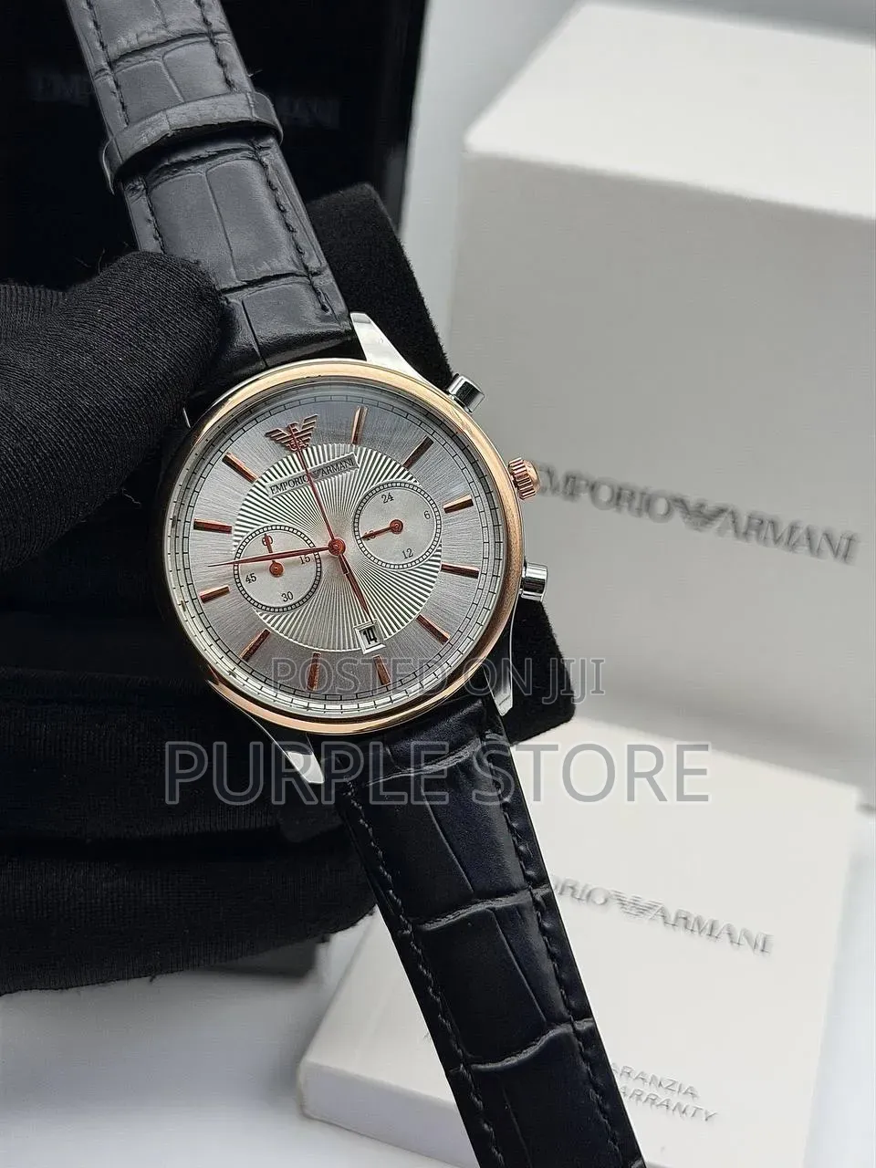 Emporio Armani Men's Chmonograph Watch With Genuine Leather