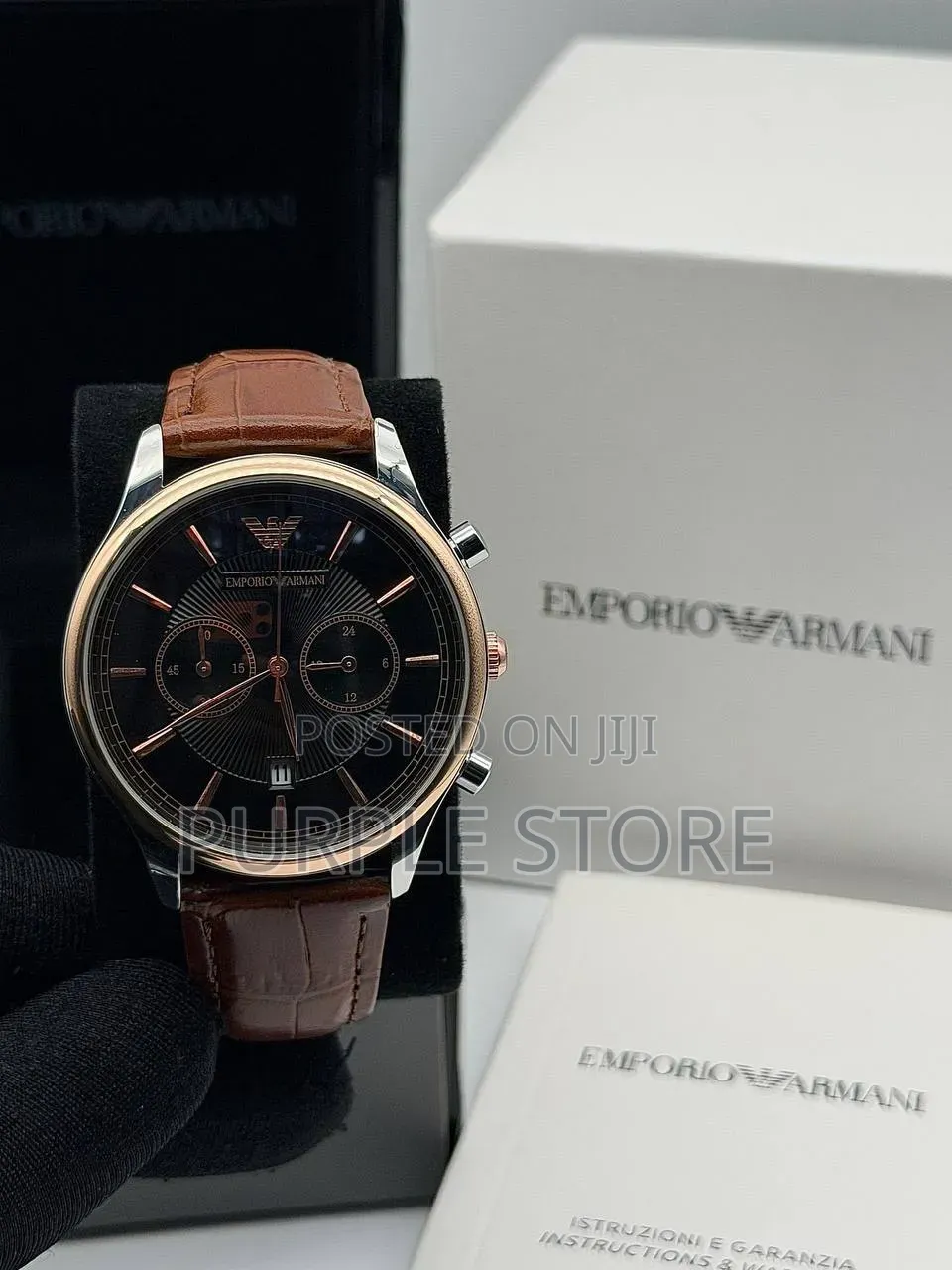 Emporio Armani Men's Chmonograph Watch With Genuine Leather