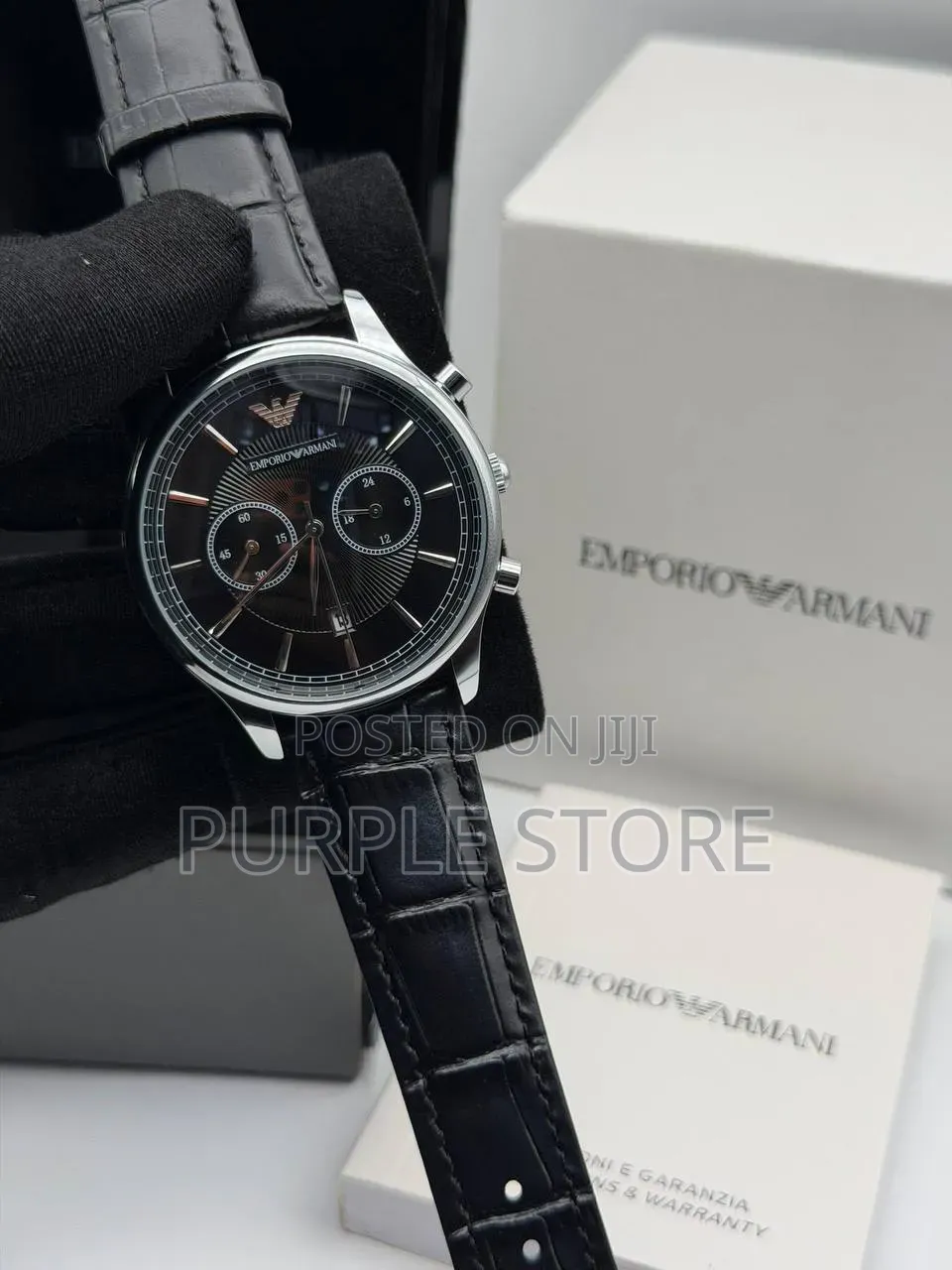 Emporio Armani Men's Chmonograph Watch With Genuine Leather