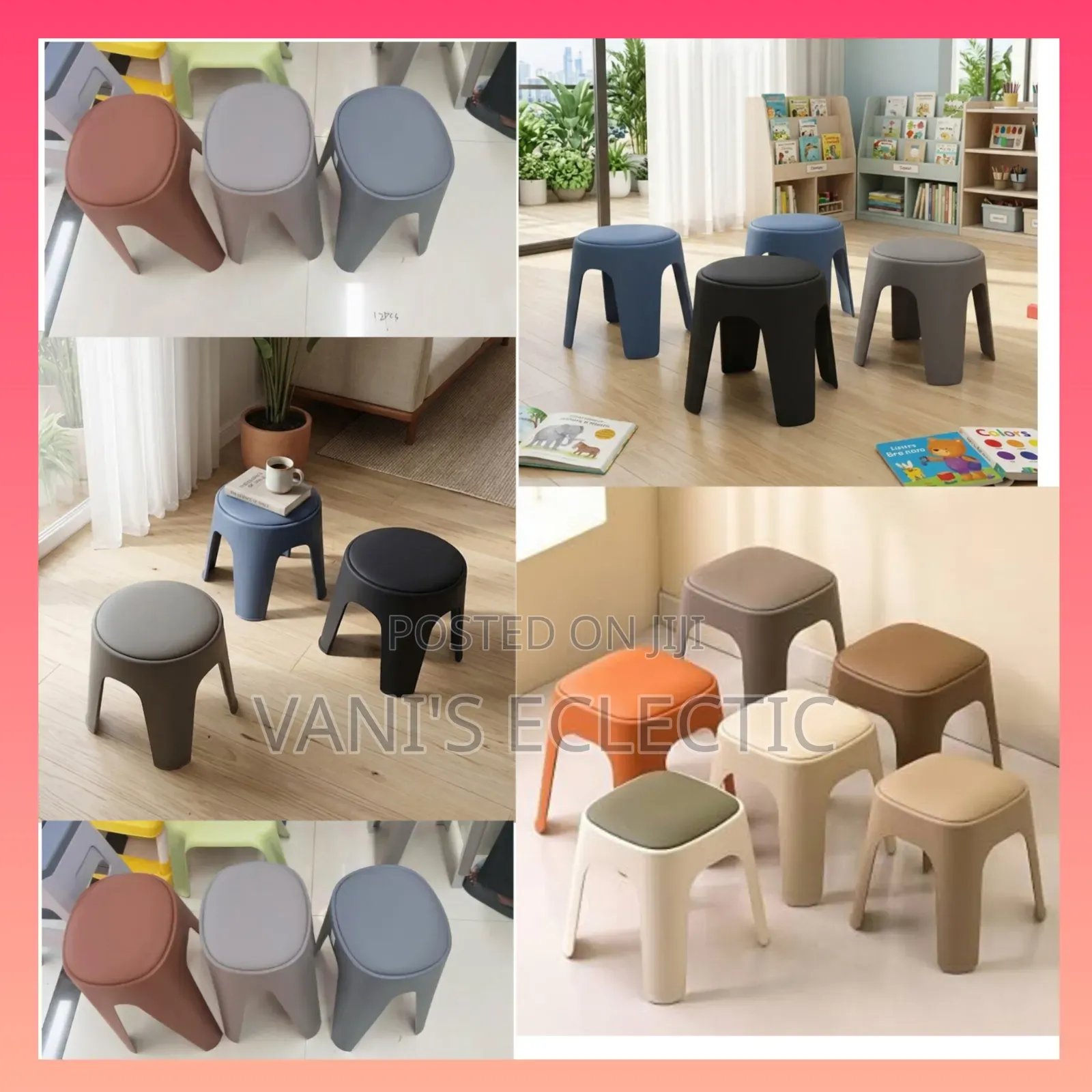 Modern Stackable Plastic Stool With Cushioned Padded Seat