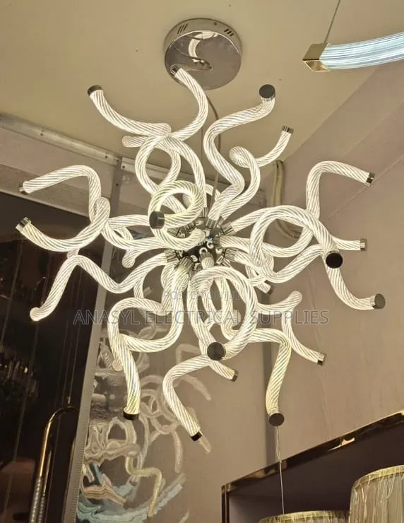 Modern LED Swirl Acrylic Chandelier, Whimsical, Glowing Curved Arms