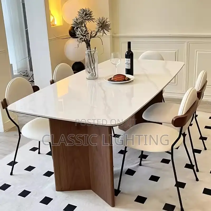 French Solid Wood Rock Slab Dining Table and Chair Set Dining Table