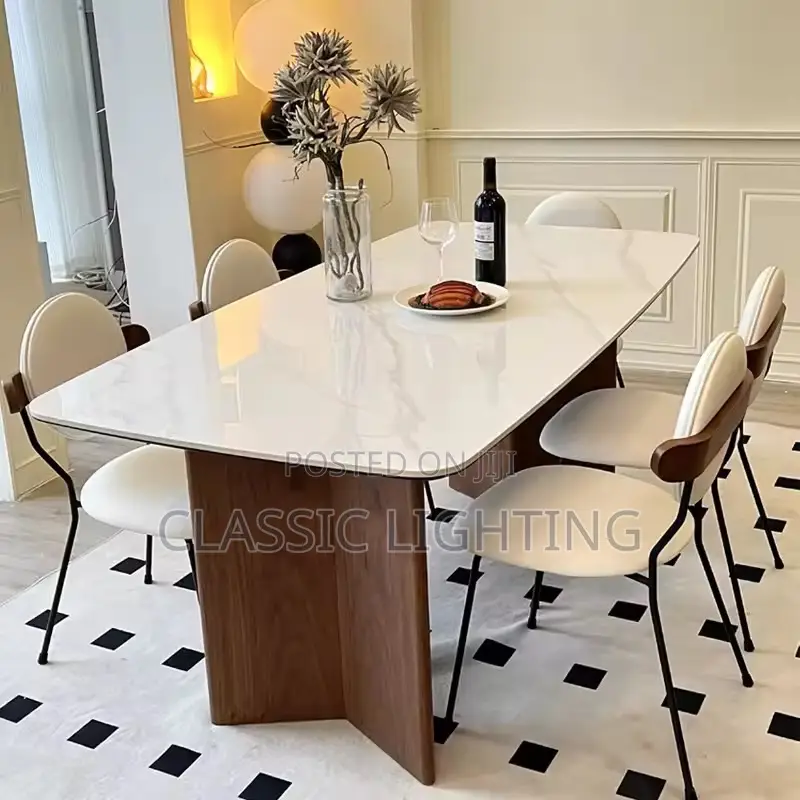 French Solid Wood Rock Slab Dining Table and Chair Set Dining Table