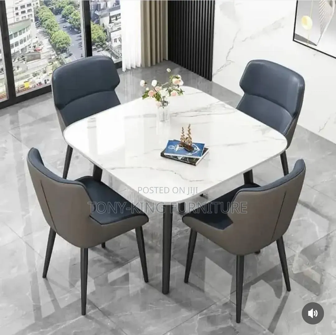 Marble Top Dining Table Set by 4-Seater With Metal Leg