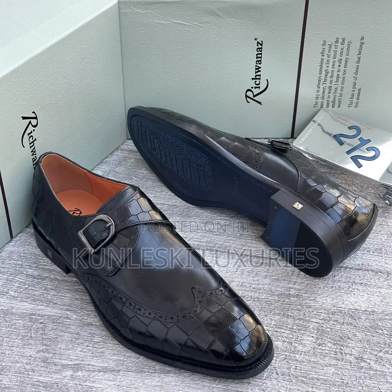 Richwanaz Original Men’s Brogue Monk Strap Leather Shoe
