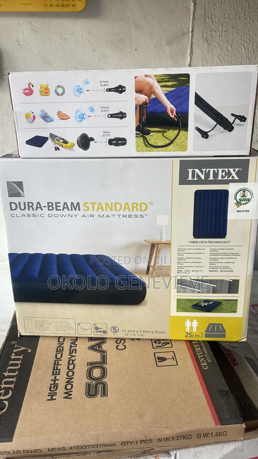 4.5ft by 6ft 10" Height Double Size Intex Airbed With Pump