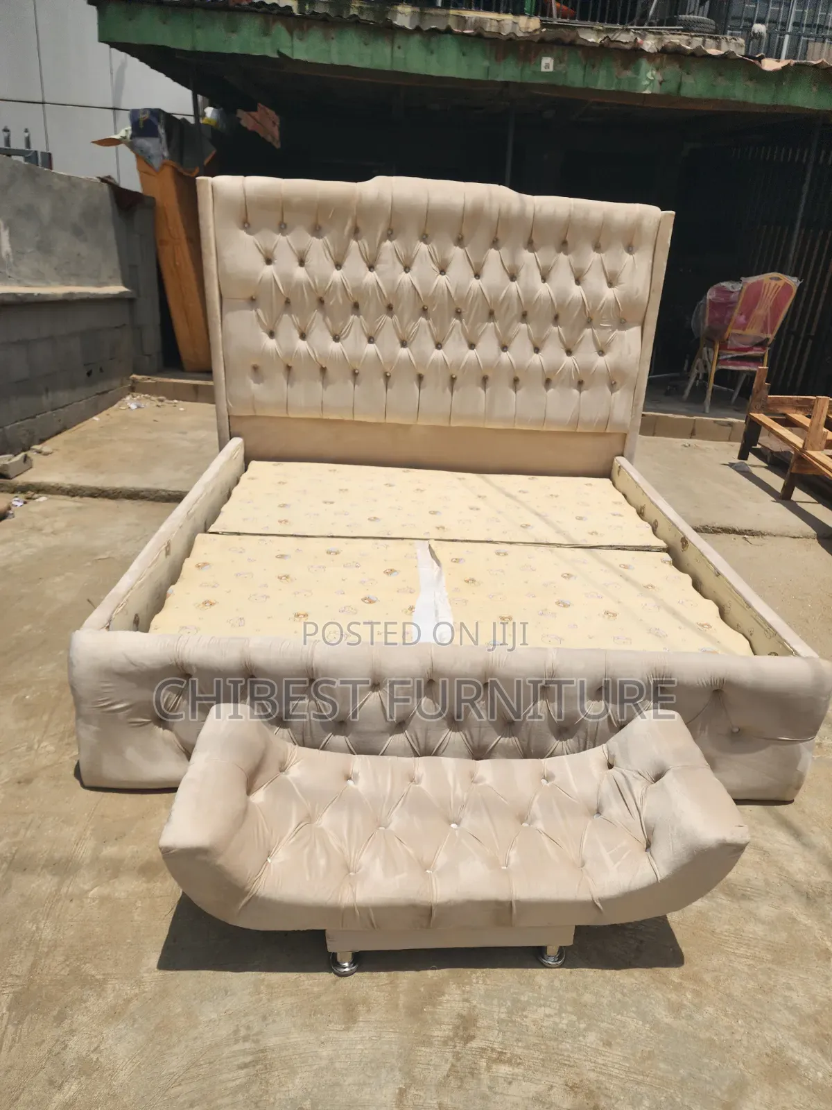 Neatly Padded 6by6 Cream Coloured Bed With Leg Rest.
