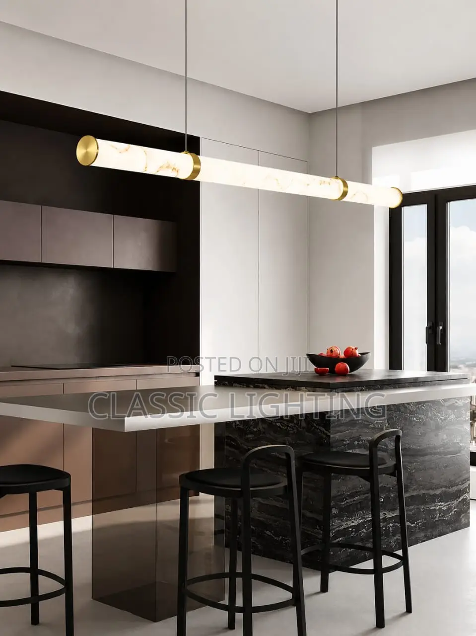 Modern Luxury Gold Linear Chandelier Artificial Marble Large Pendant