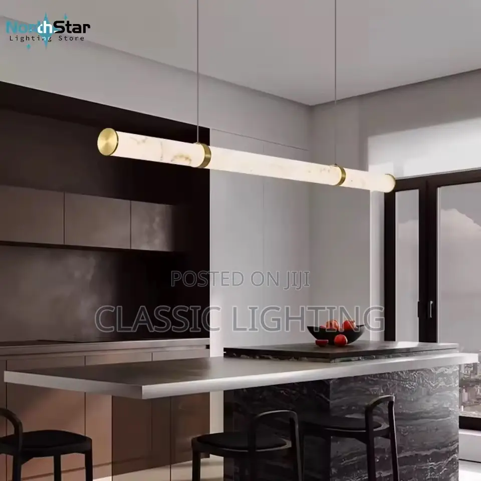 Modern Luxury Gold Linear Chandelier Artificial Marble Large Pendant