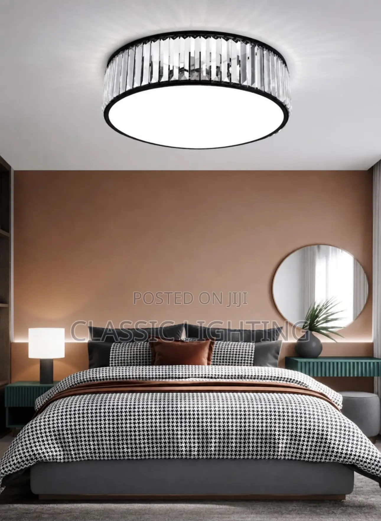 Modern Crystal LED Ceiling Light Gold/Black Metal Frame With Crystal
