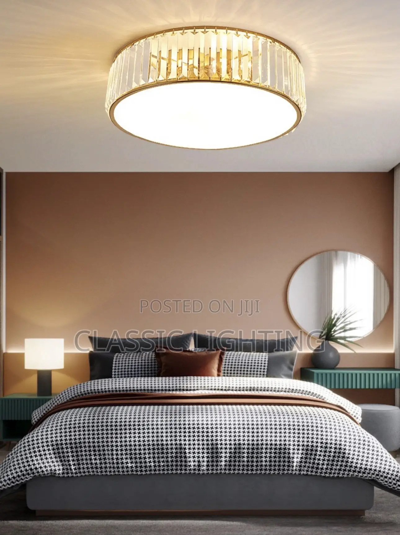 Modern Crystal LED Ceiling Light Gold/Black Metal Frame With Crystal