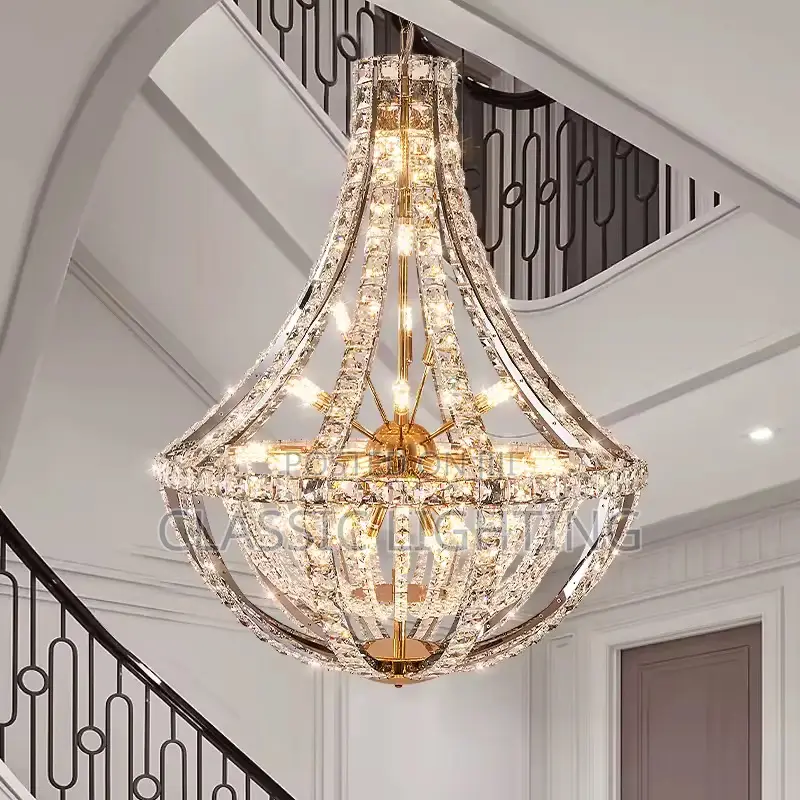 Duplex Crystal Chandelier Villa Empty Living Room Main Light