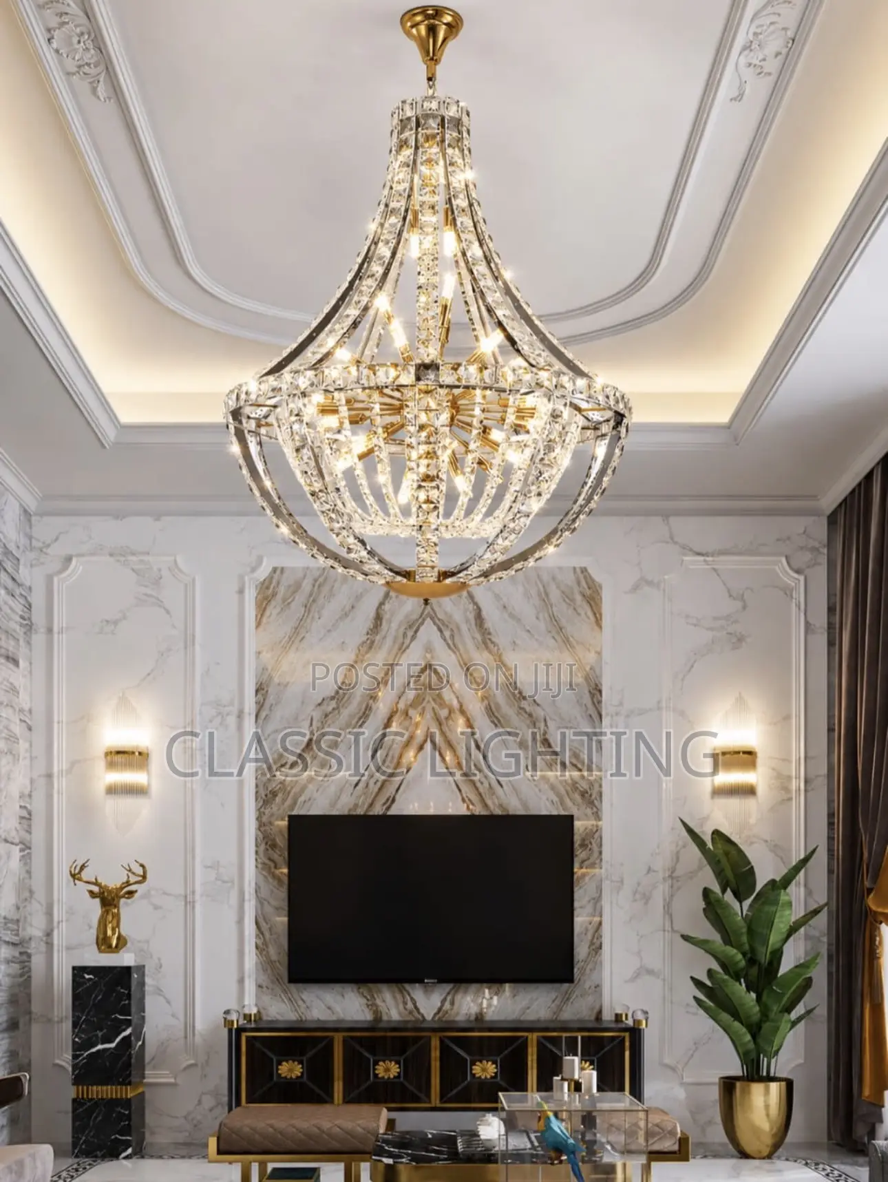 Duplex Crystal Chandelier Villa Empty Living Room Main Light