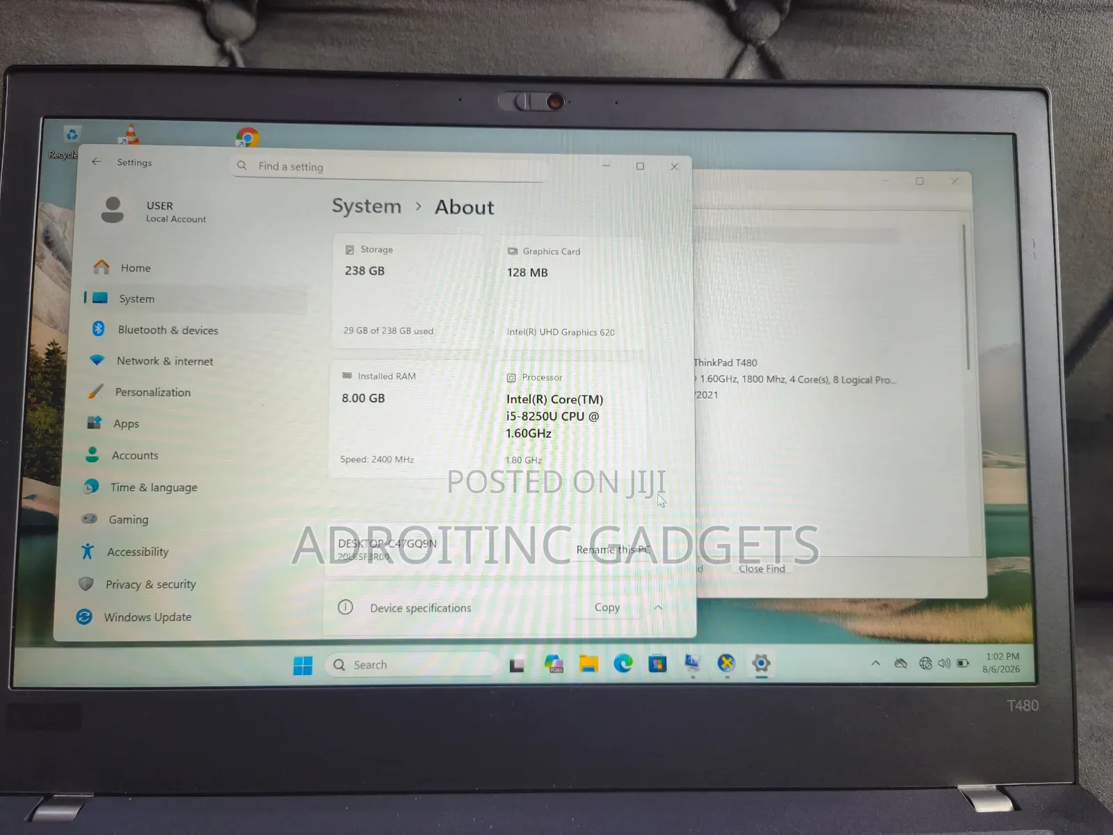 Laptop Lenovo ThinkPad T480 8GB Intel Core i5 SSD 256GB