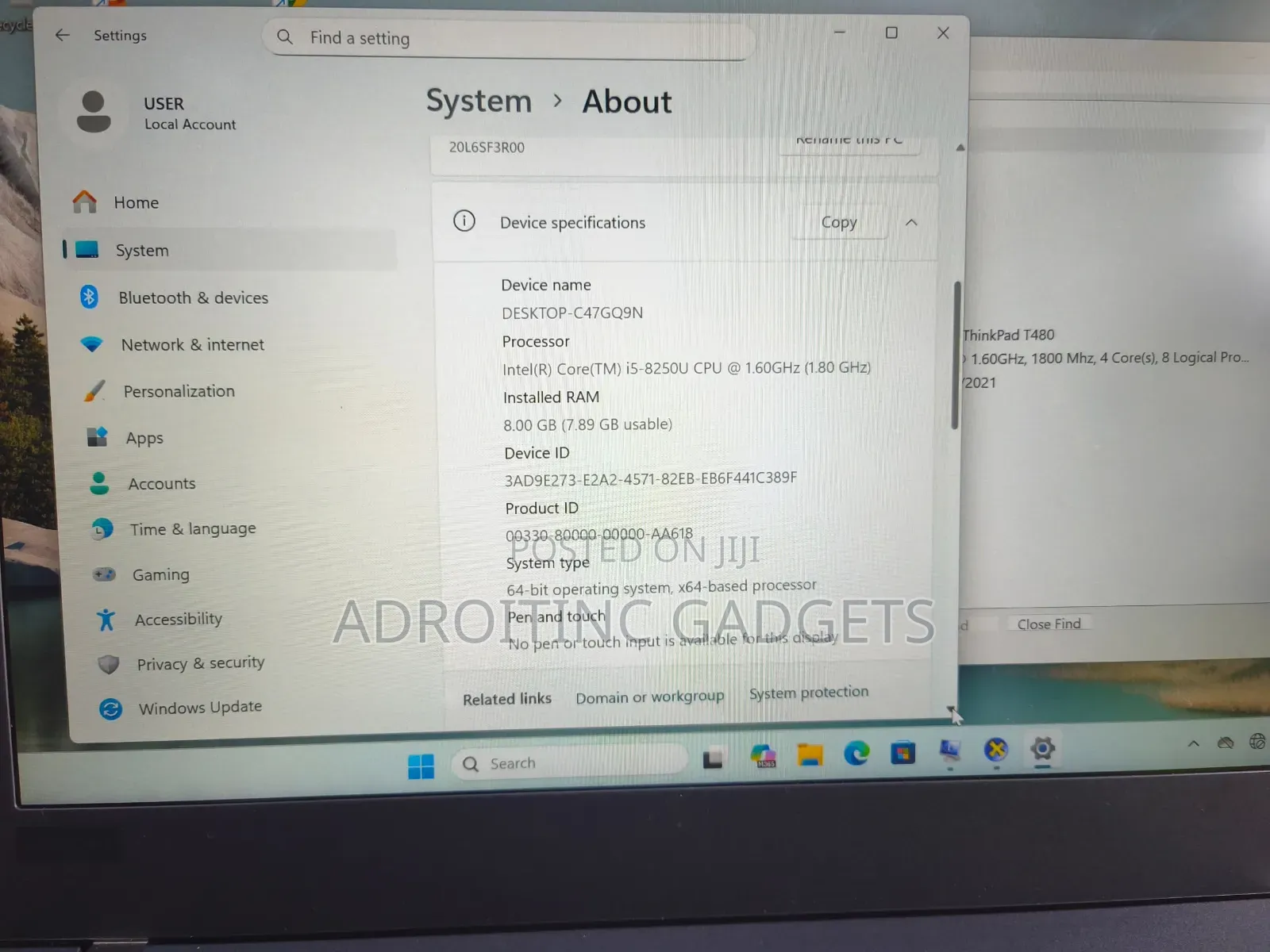 Laptop Lenovo ThinkPad T480 8GB Intel Core i5 SSD 256GB