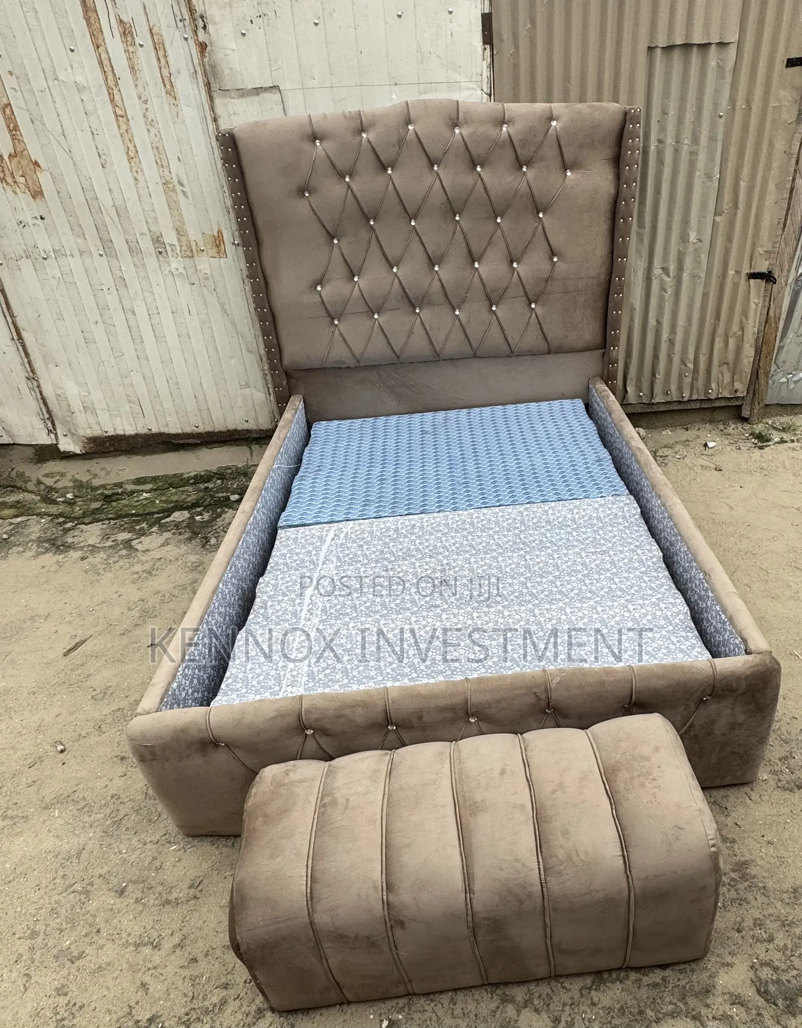 4.5 by 6 Upholstery Quality Bedframe With an Ottoman 