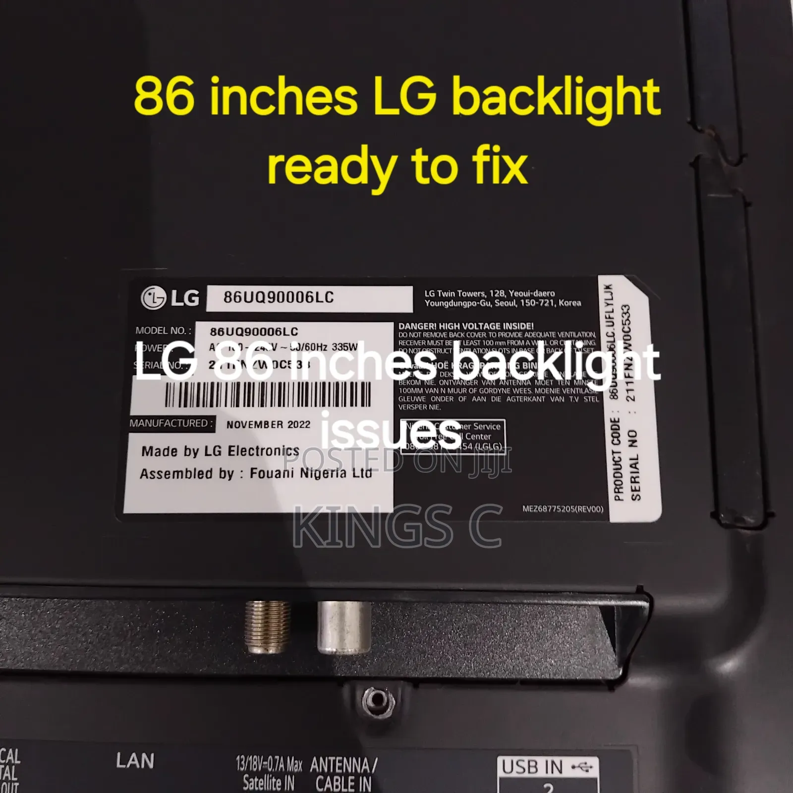 LG 86 Inches Backlight Fixed
