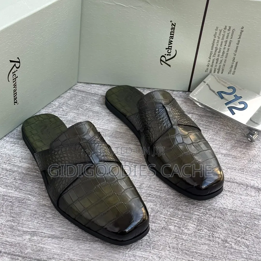 Richwanaz Men’s Crocodile Print Criss-Cross Mules in 3 Colors